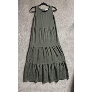 Universal Thread Dress S Olive Green Tiered Maxi Tank Boho Cottagecore Prairie